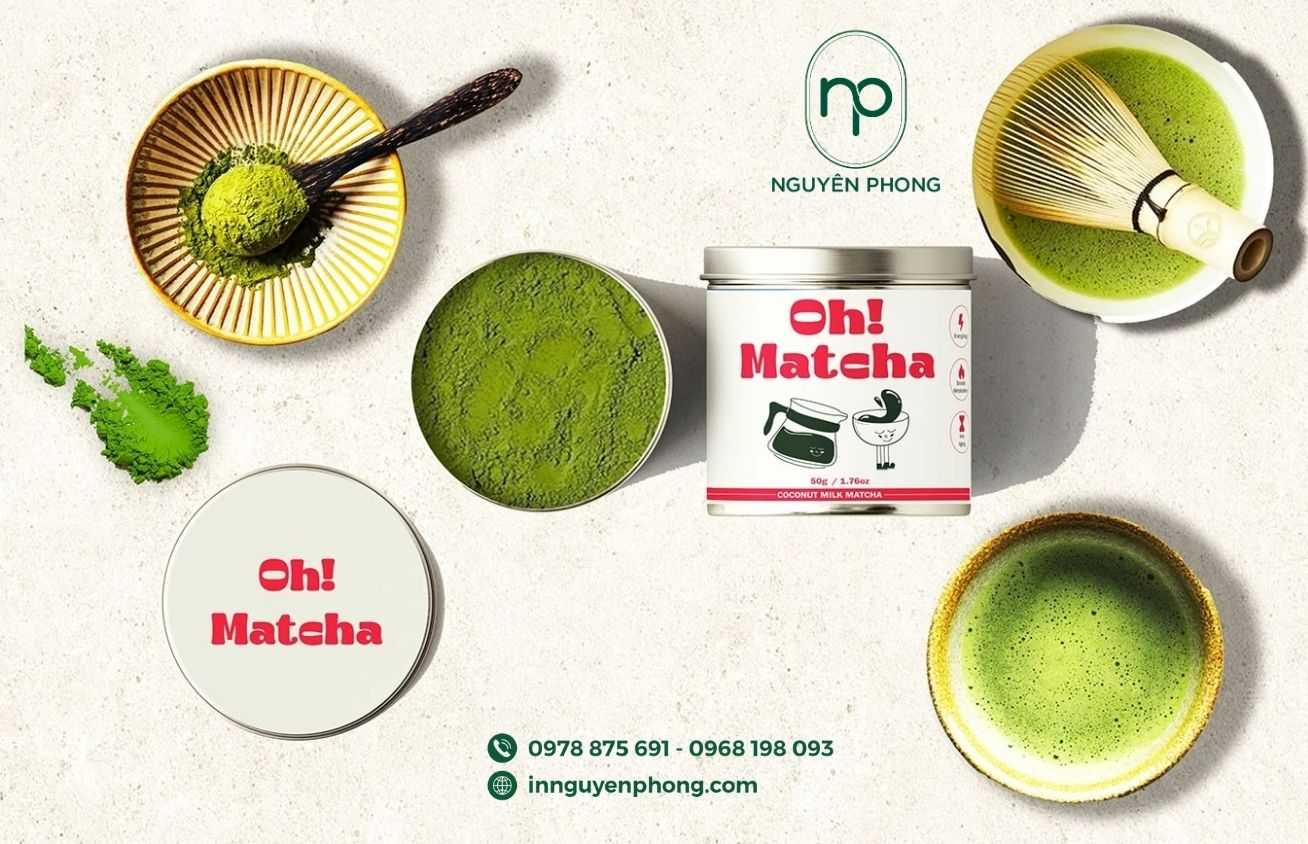 Mẫu tem nhãn bột trà xanh hình ảnh minh họa